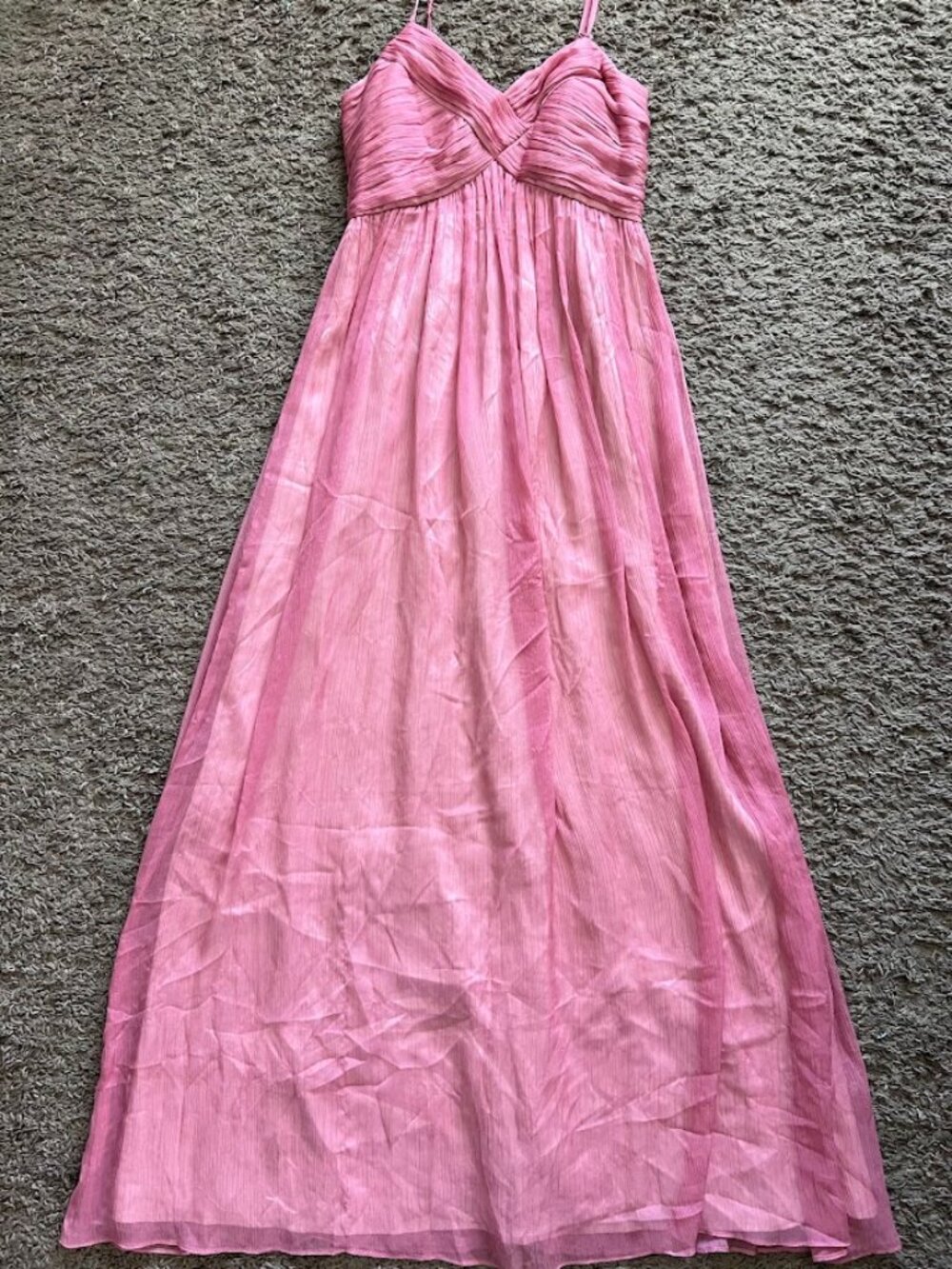 NWT Minuet Pink Pleated Chiffon Maxi Formal Spaghetti Strap Dress Medium NEW